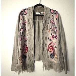 Anthropologie Sleeping on Snow Anthropologie Cardigan Size XS Embroidered Fringe